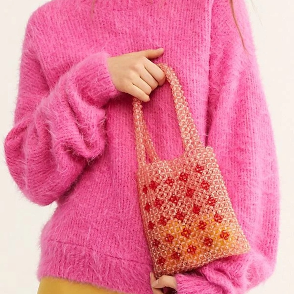Free People Pink/Rose Translucent Acrylic Beaded Mini Tote Bag